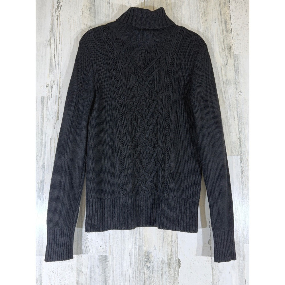J Crew Turtleneck Sweater Small Black Cable Knit Minimalist